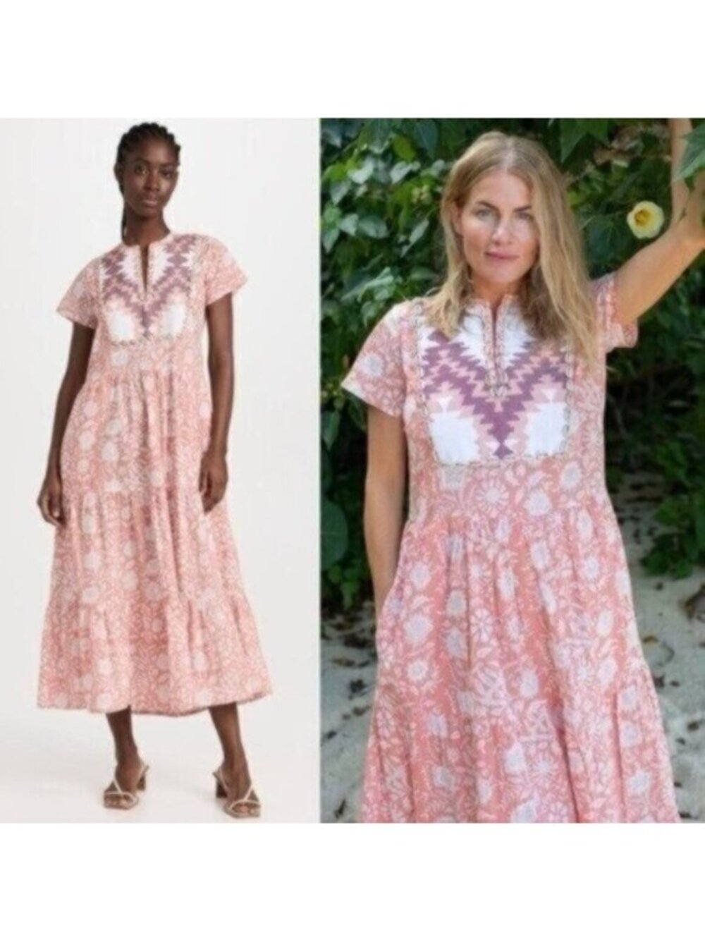 Marea by Liz Joy Olympia Sorbet Floral Print Shell Short Sleeve Kaftan Dress XS